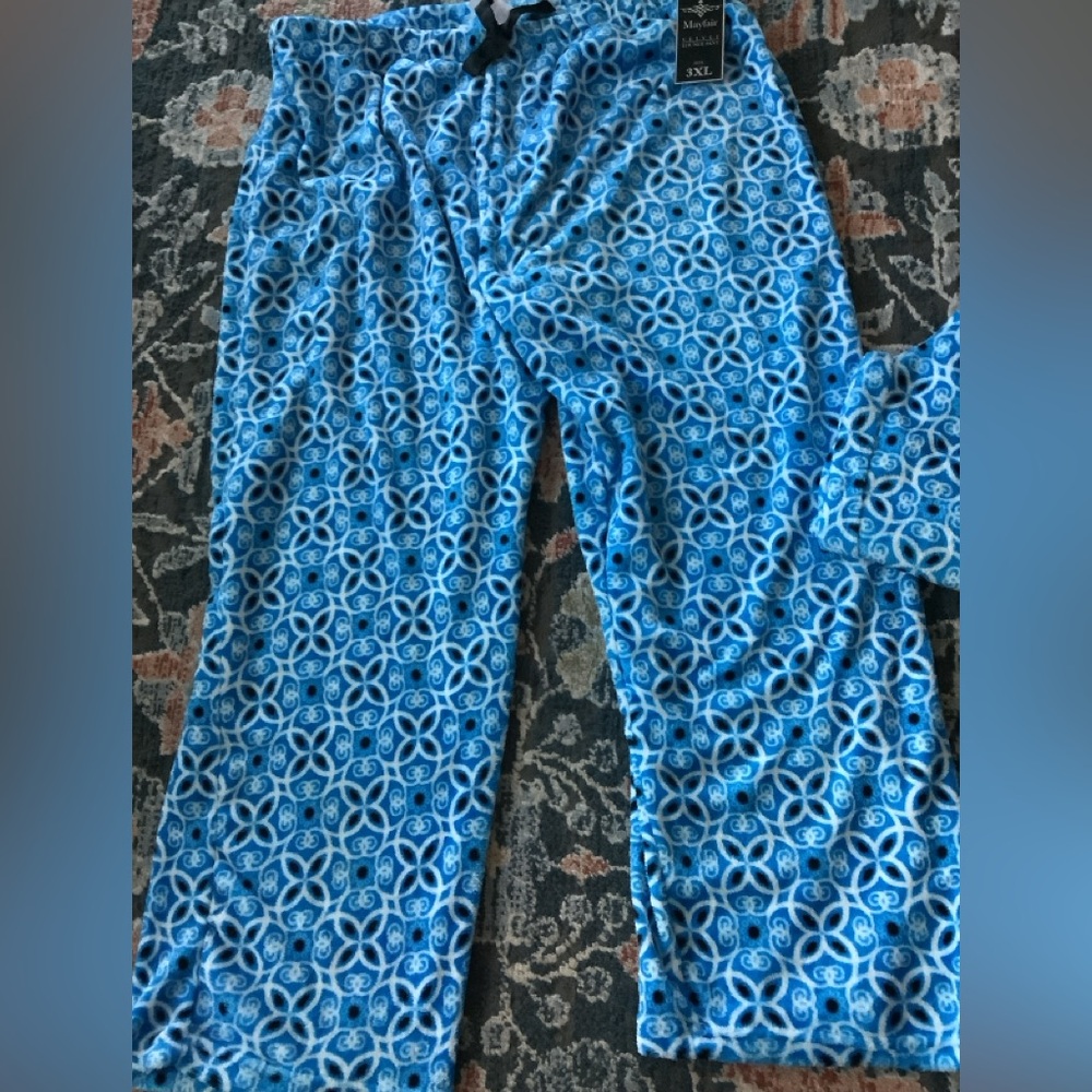 LOWEST🌺 NWT MAYFAIR 2XL or 3XL MINKY FLEECE BLUE MOSAIC LOUNGE PJ PANTS - Picture 2 of 12